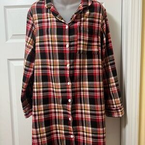 Cozy Plaid Button Down Night Shirt - Red, Black, Yellow